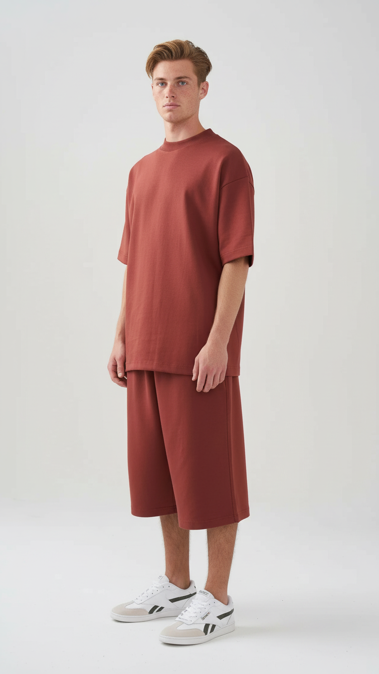 10 OZ Mock-Neck Oversized Interlock T-Shirt And Long Short Set