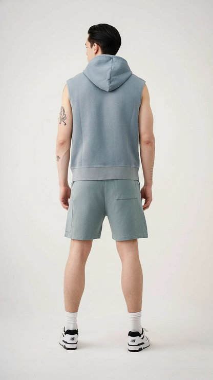 14 OZ Sleeveless Garment Dye Interlock Hooded Short Set