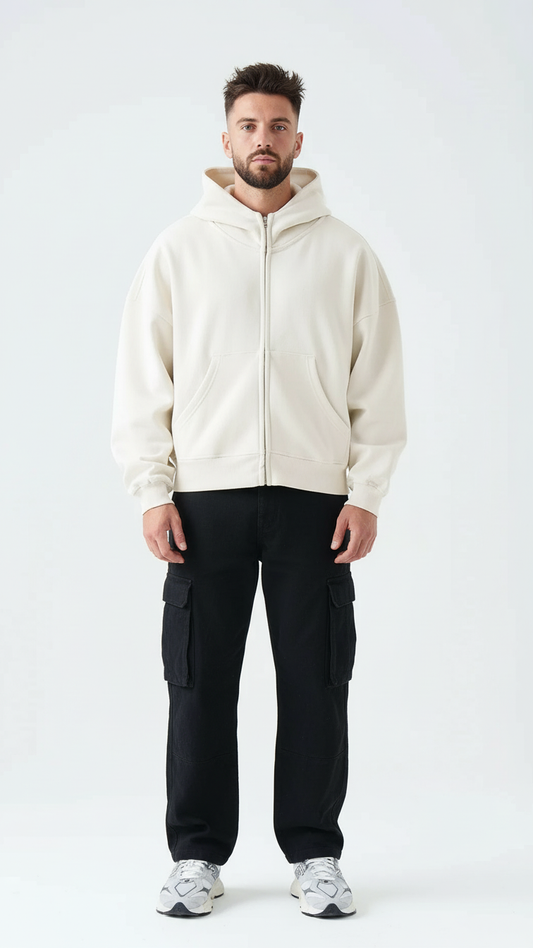 14 OZ Oversized Boxy Cropped Heavyweight Full-Zip Sweatshirt