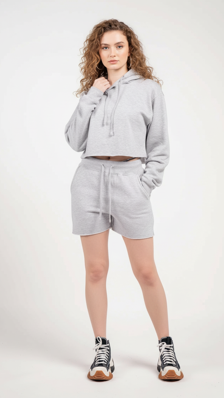 Crop Top Fleece Short Set