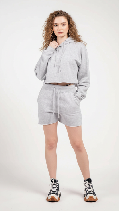 Crop Top Fleece Short Set
