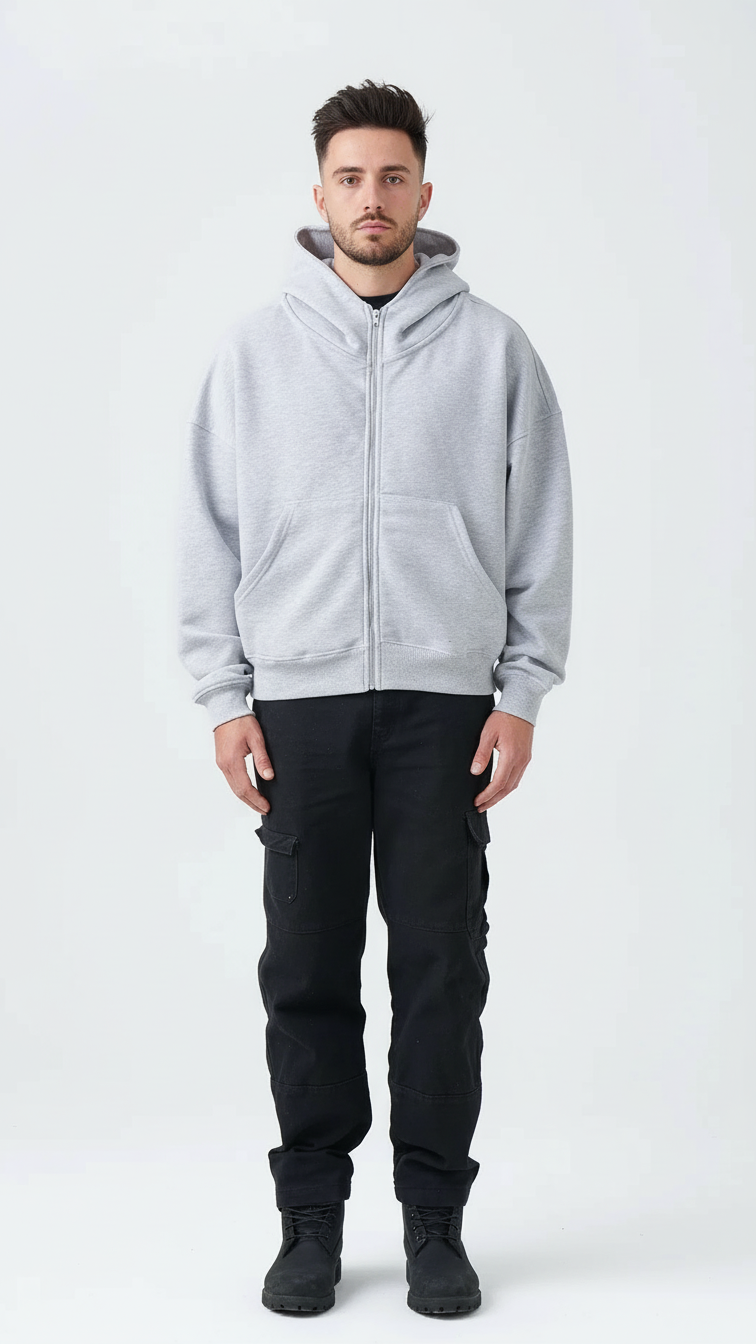 14 OZ Oversized Boxy Cropped Heavyweight Full-Zip Sweatshirt