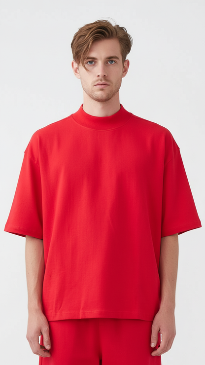 7.5 OZ Mock Neck Peached French Terry Oversized Boxy T-Shirt