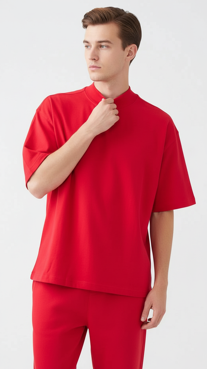 7.5 OZ Mock Neck Peached French Terry Oversized Boxy T-Shirt