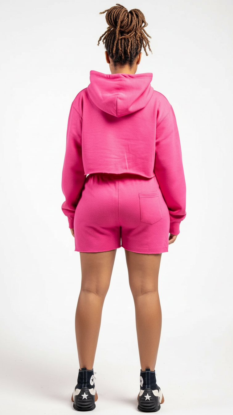 Crop Top Fleece Short Set