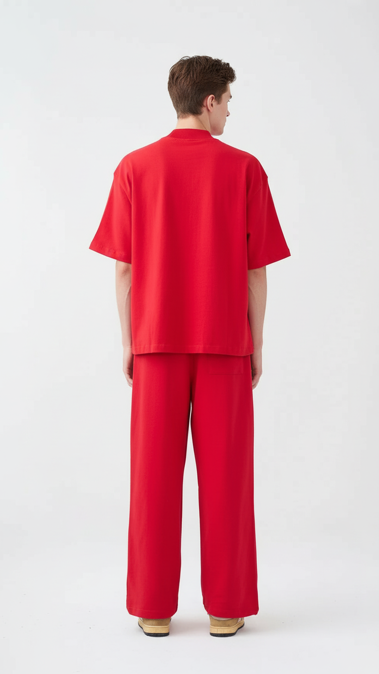 7.5 OZ Peached French Terry Mock Neck Oversized Boxy Tee and Oversized Open Leg Sweatpants