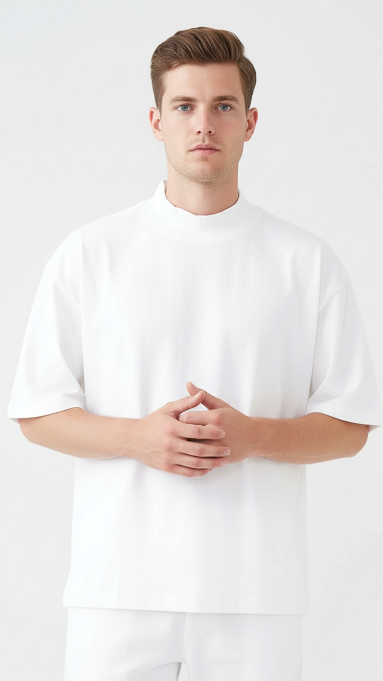 7.5 OZ Mock Neck Peached French Terry Oversized Boxy T-Shirt