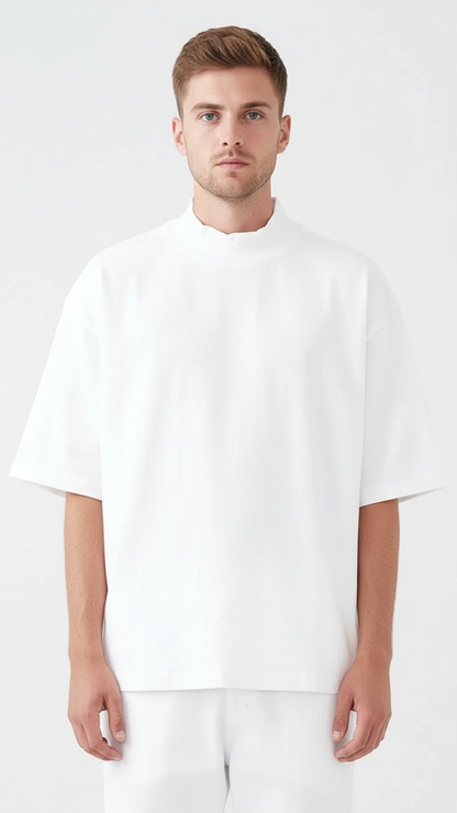 7.5 OZ Mock Neck Peached French Terry Oversized Boxy T-Shirt