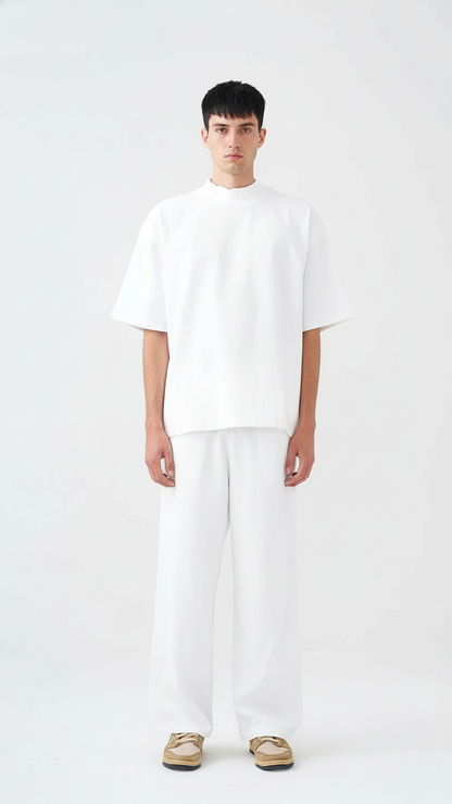 7.5 OZ Peached French Terry Mock Neck Oversized Boxy Tee and Oversized Open Leg Sweatpants