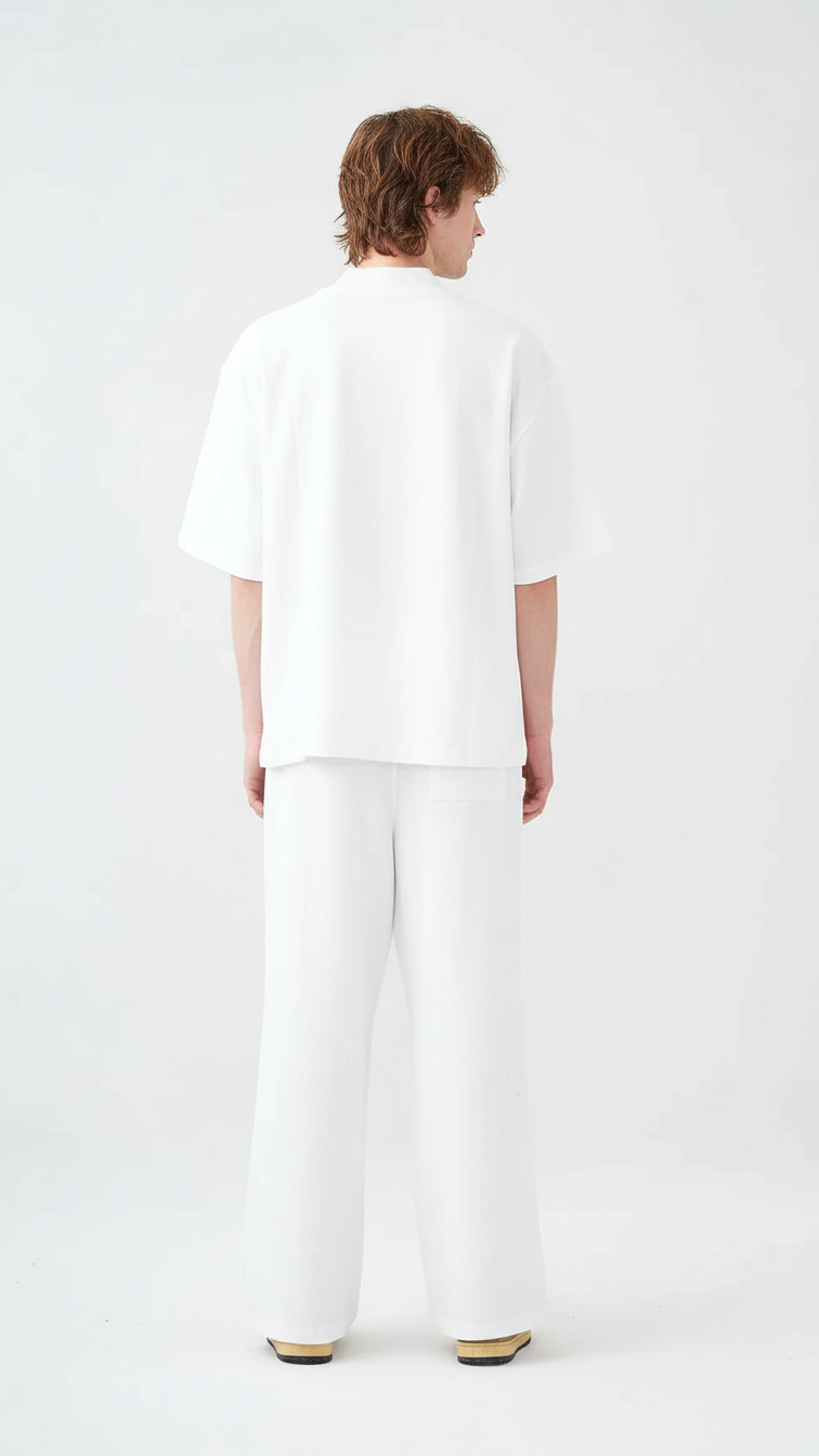 7.5 OZ Peached French Terry Mock Neck Oversized Boxy Tee and Oversized Open Leg Sweatpants