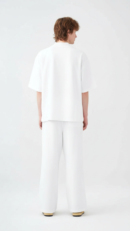 7.5 OZ Peached French Terry Mock Neck Oversized Boxy Tee and Oversized Open Leg Sweatpants