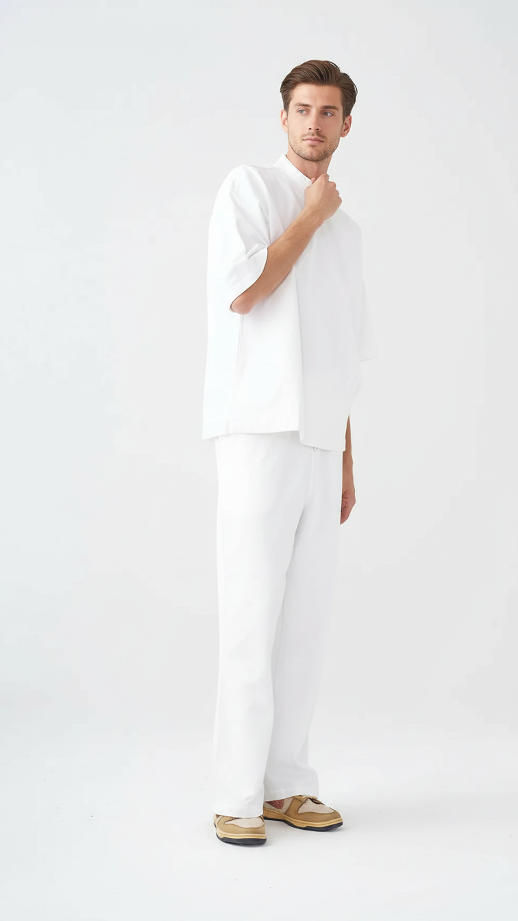 7.5 OZ Peached French Terry Mock Neck Oversized Boxy Tee and Oversized Open Leg Sweatpants