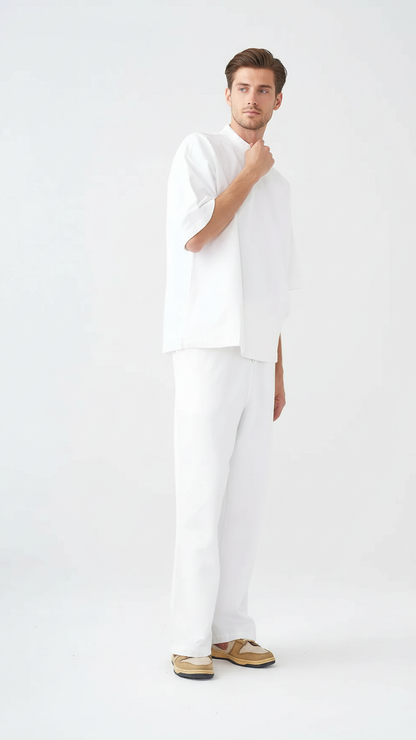 7.5 OZ Peached French Terry Mock Neck Oversized Boxy Tee and Oversized Open Leg Sweatpants