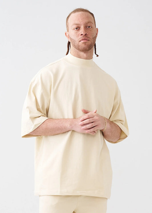 7.5 OZ Mock Neck Peached French Terry Oversized Boxy T-Shirt