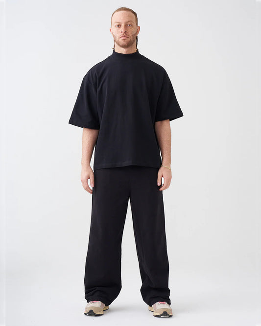 7.5 OZ Peached French Terry Mock Neck Oversized Boxy Tee and Oversized Open Leg Sweatpants