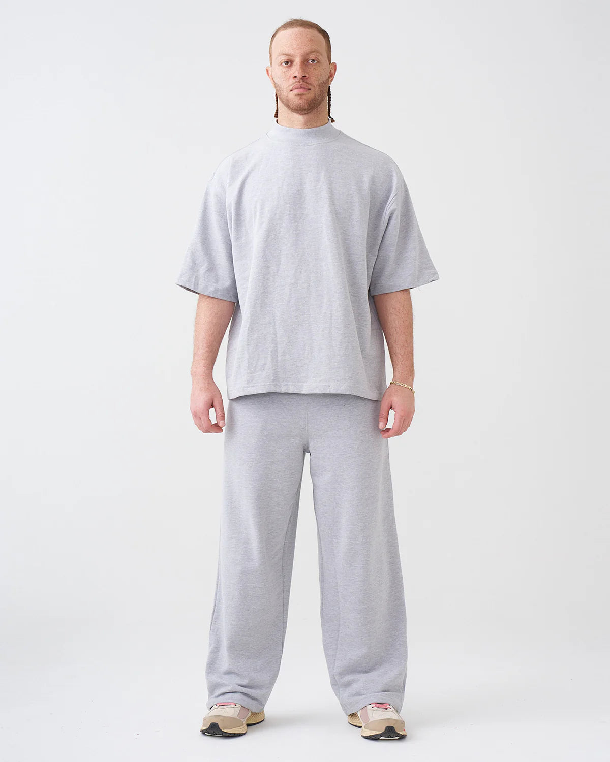 7.5 OZ Peached French Terry Mock Neck Oversized Boxy Tee and Oversized Open Leg Sweatpants