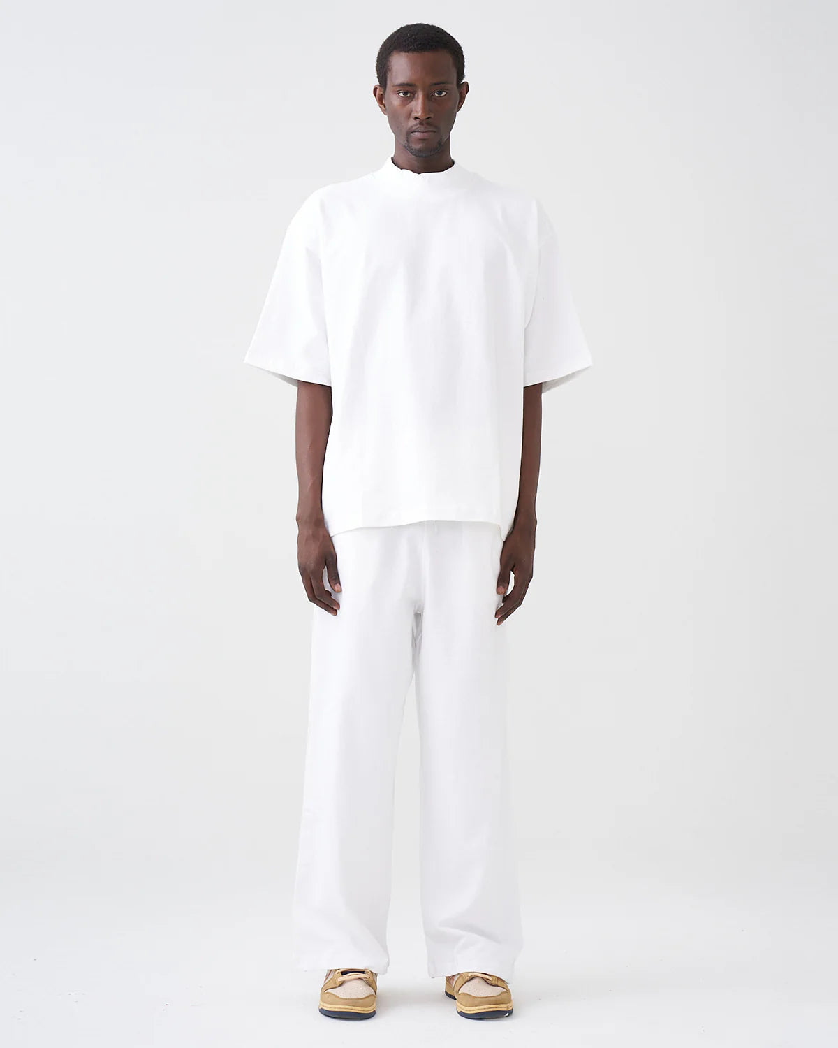 7.5 OZ Peached French Terry Mock Neck Oversized Boxy Tee and Oversized Open Leg Sweatpants