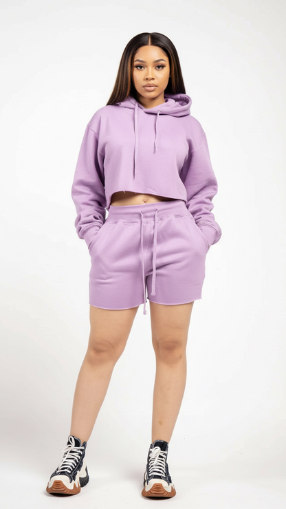 Crop Top Fleece Short Set