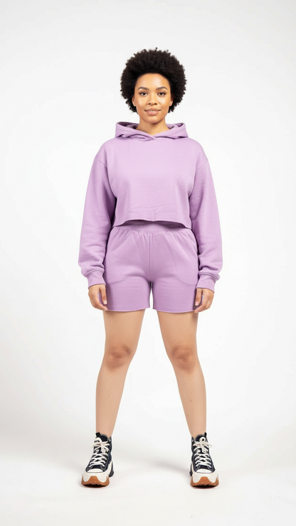 Crop Top Fleece Short Set