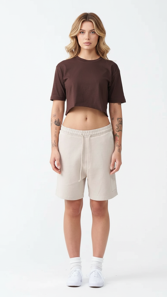 Brown Combed Cotton Crop Top T-Shirt