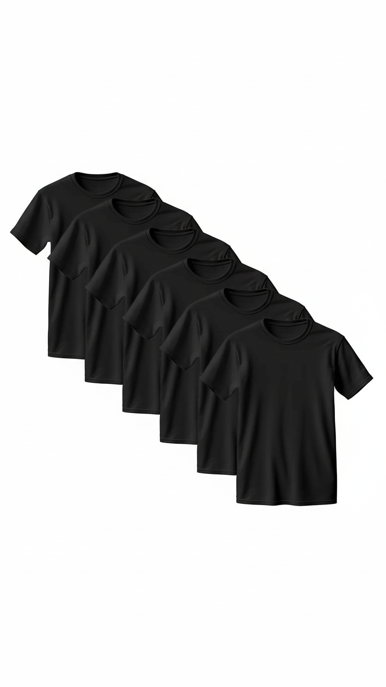 Black Combed Cotton T-Shirt 6-Pack