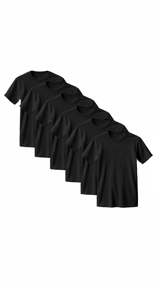Black Combed Cotton T-Shirt 6-Pack
