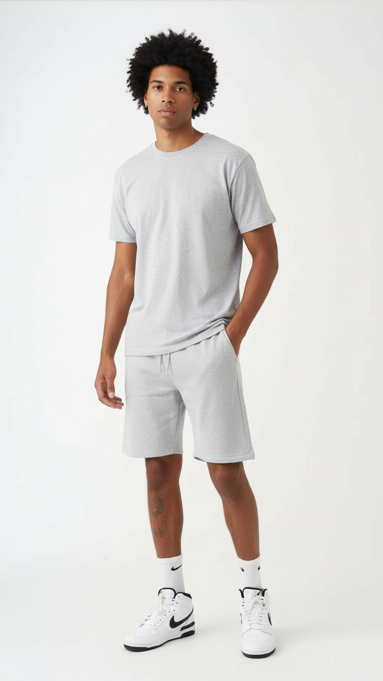 Gray T-Shirt And Short Set